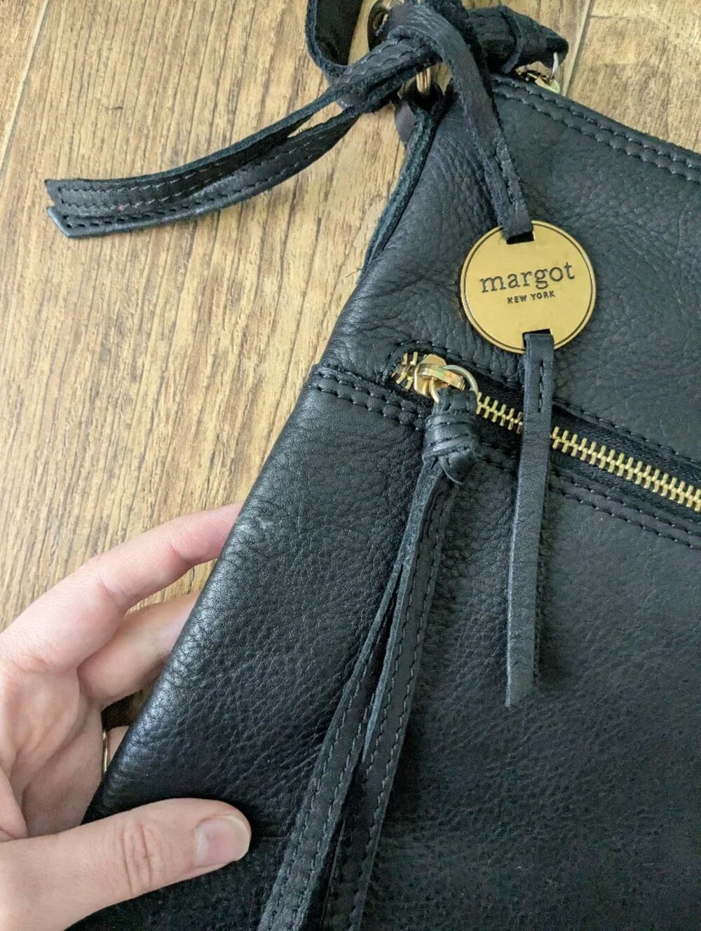 Margot Black Leather Crossbody Bag